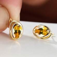 Vanel 1 par de elegantes pendientes de gancho dorados y rosas con circonita cúbica, pendientes delicados y brillantes para uso diario y fiestas - Amarillo dorado - Ver 1
