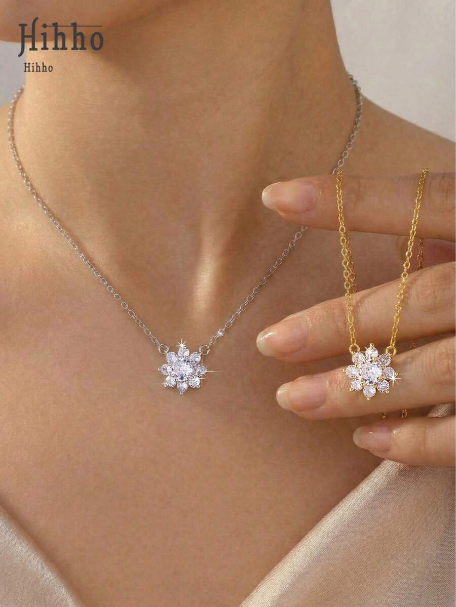 Hihho 1 pieza Collar de lujo con girasol para mujer, elegante collar gargantilla, versátil para ir al trabajo y uso casual, joyería para mujer - collar - Ver 1