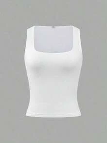 1 Pc Women Black & White Casual Y2K Sexy Solid Slim Fit Cami Top Summer Commute Daily Wear - White - View 9