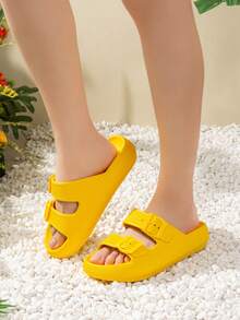 2024 New Summer EVA Platform Versatile Outdoor Wear Anti-Slip Durable Shock-Absorbing Double Buckle Sandals Women's Fashion Home Lightweight Comfortable Slippers - Yellow - View 8