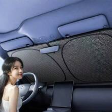 Visera de sol para coche con estampado de cuadros a la moda, cobertura completa, aislamiento térmico y protección UV para el interior del automóvil - Parasol frontal con estampado de rombos impreso con láser. - Ver 11