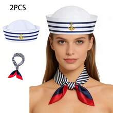 White Sailor Cap, Sailor Captain Hat For Adults, Blue Sailor Navy Suit With White Sailor Captain Hat, ,Summer,Beach,Holiday,Travel - Multicolor - View 2