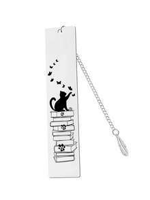 [Nuevo marcapáginas de acero inoxidable con diseño de gato de dibujos animados grabado - Diseño con tema de mariposa, regalo pensativo para maestros / compañeros de clase] - Multicolor - Ver 3