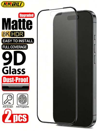 2 piezas de protector de pantalla mate de cobertura completa de vidrio templado, con protección de borde mejorada, compatible con iPhone 17 Pro Max/17 Air/17e/16 Pro Max/16e/15 Pro Max/14 Plus/13 Pro Max/12 Mini/11 Pro Max/Xs Max y talla grande. Cobertura completa, antihuellas