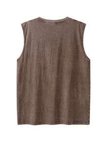 Men's Vintage Washed Tank Top Oversized Crewneck Sleeveless Casual Streetwear Soft Breathable Spring Summer Fall Gym Tee - 咖啡棕 - 查看 4