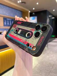 1 pieza Funda de teléfono retro tipo cámara de casete a prueba de golpes compatible con Apple/Galaxy - Negro - Ver 2