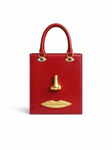 High-End Fashion Genuine Leather Women's Handbag With Personalized Portrait Pattern Vintage Tote Bag - 彩色 - 查看 16