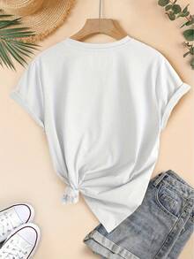 2026 Summer TopsWomen's Summer T-Shirt, Lucky Cat Short-Sleeve Top With Daruma Element Scarf And Three-Color Cat Print, Round Neck Sporty Casual Versatile T-Shirt, Medium Stretch Fabric, Comfortable And Breathable, Women's Lucky Fit Top, Party GiftLoose And Comfortablesummer Outfits For Women Spring Outfits For Women - 白色 1 - 查看 2