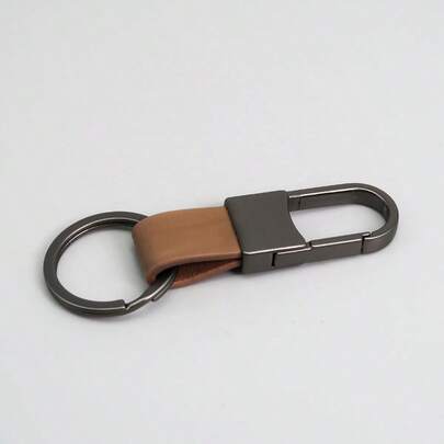 1pc Men's Metal & Leather Keychain, Minimalist Car Key Chain For Men