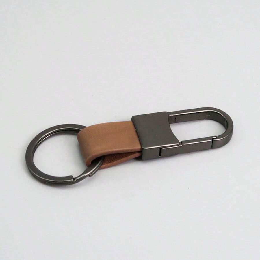 1pc Men's Metal & Leather Keychain, Minimalist Car Key Chain For Men - Multicolor - View 1