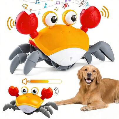 Juguete interactivo de cangrejo que se arrastra para bebés, cangrejo musical para el tiempo de barriga e inicio de la marcha de niños pequeños, evita obstáculos con los sentidos, regalo de cumpleaños divertido para niños y niñas