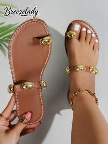 Breezelady Women's Elegant & Comfortable Fashion Beaded Bohemian Style Flat Sandals, Summer & Plus Size - 棕色 - 查看 1