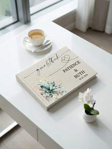 Sổ lưu niệm đám cưới tùy chỉnh, 1 cuốn, chữ tùy chỉnh, bìa cứng bằng vải lanh, sổ ký tên đám cưới cá nhân hóa với thiết kế hoa văn, kỷ niệm đám cưới. - Nhiều màu - Xem 2