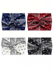 1pc New Women's Extra Wide Knotted Cross Headband Tie-Dye Elastic Headband Paisley Pattern Girls Headband Solid Color Yoga Sports Fitness Soft Headband Beach Accessories Summer Outfits Summer Beach Hair Bands,Travel,Birthday - Multicolor - View 2