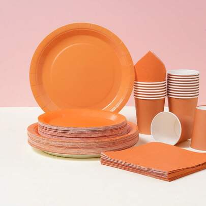 Bộ đồ dùng ăn uống dùng một lần màu cam Zhengyu, đĩa tiệc 7/9 inch, đĩa giấy, cốc, khăn ăn dùng một lần, thích hợp cho các dịp lễ, đám cưới, lễ đính hôn, sinh nhật, tiệc tùng, lễ kỷ niệm, đồ dùng cho tiệc cưới.
