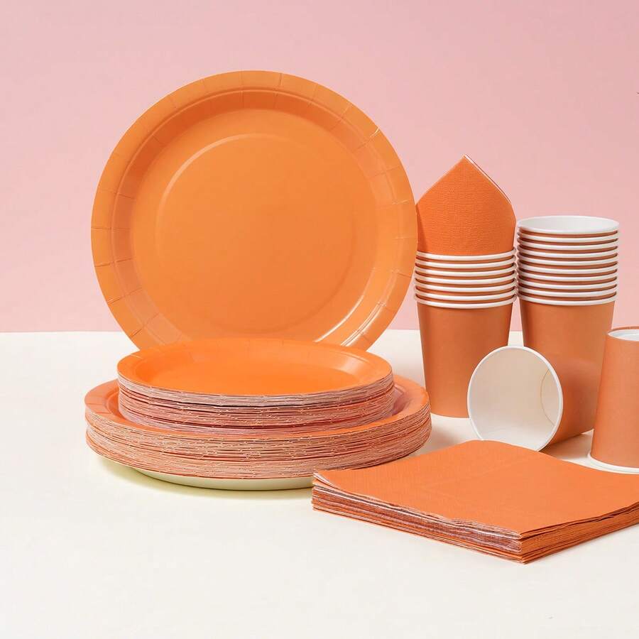 Bộ đồ dùng ăn uống dùng một lần màu cam Zhengyu, đĩa tiệc 7/9 inch, đĩa giấy, cốc, khăn ăn dùng một lần, thích hợp cho các dịp lễ, đám cưới, lễ đính hôn, sinh nhật, tiệc tùng, lễ kỷ niệm, đồ dùng cho tiệc cưới. - Nhiều màu - Xem 1