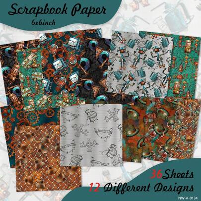 36 hojas de papel para scrapbooking, 6* 6'', 12 diseños diferentes, suministros para hacer tarjetas decorativas de fondo, diario y scrapbooking, kit de decoración estética, envoltura de regalo - Forma de escamas de pez