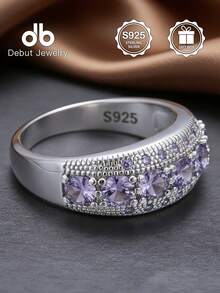 1pc S925 Sterling Silver Wide Purple Engagement Ring For Women, Couple's Token For Valentine's Day, Unique Accessory For Commute, Dating, Wedding, Celebration, Suitable For Daily Wear, Weddings, Holidays Like Easter, Halloween, Valentine's Day, Mother's Day, Birthday, Comes With Gift Box - Wide Band Purple Women's Ring - View 4