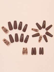 24pcs/Set Cartoon Cute Butterfly Shaped Press-On Nails, Short Square Nail Stickers, Nail Art Supplies - Multicolor - View 3