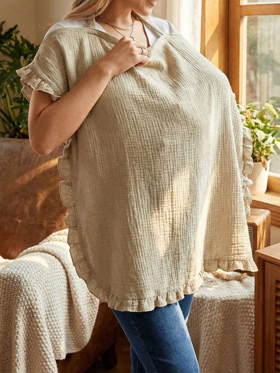 1pc Muslin Nursing Cover For Breastfeeding, 100% Cotton Breathable Breastfeeding Cover Up With Ruffle, Multi-Use Privacy Shawl For Mom - Multicolor - View 1