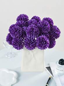 8/16 piezas de crisantemo, diente de león e hortensias artificiales, adecuado como regalo para amigos, novias, decoración de bodas, hogar, oficina, cafetería, fiesta - Morado - Ver 4