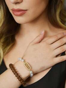 MECYLIFE 1 chiếc vòng tay ngọc trai có thể điều chỉnh kích thước, quà tặng Ngày của Mẹ cho mẹ - Vàng - Xem 4