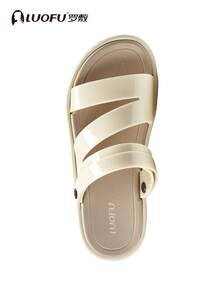 luofu Nuevas sandalias de mujer de doble uso, sandalias casuales de moda sencilla con suela gruesa antideslizante y punta abierta, sandalias de playa de moda para exteriores, sandalias planas de material EVA - Albaricoque - Ver 6