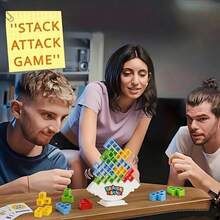 平衡塔游戏：趣味桌面版叠叠乐，适合家庭游戏之夜、青少年聚会、桌面游戏、青少年节日、圣诞礼物、旅行娱乐和教育游戏 - 彩色 - 查看 3