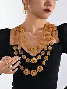 Elegant 3-lagers smyckeset med ihåliga kulor - Dubai-guldlook | Perfekt för Ramadan-, Eid- och muslimska bröllop - Guld - Visa 5