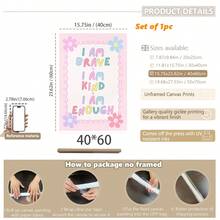 Tablou de perete pe pânză 1 buc cu ramă, decor pentru camera copiilor, tablou de perete "Sunt curajos, sunt bun, sunt suficient", decor pentru camera fetelor, afirmație pozitivă pentru copii, poster pentru clasă, decor pentru camera de jocuri, citat inspirațional pentru camera copiilor, decor în stil boho, poster floral, decor pentru cameră, poster pentru preșcolari - Multicolor - Vizualizare 13