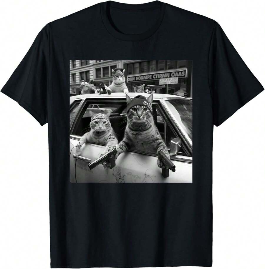 Funny Gangster Cats Street Design Funny Gangster Cat Unisex T-Shirt - màu đen - Xem 1