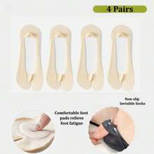 1/4 Pairs Women's Toe Separator Socks, Ladies' Ultra-Thin Loafer Socks, Non-Slip Low Vamp Invisible Socks, Cushioned Fatigue Relief Socks, Suitable For High Heels, Toe Socks - Multicolor - View 26