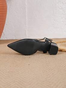 Giày cao gót mũi nhọn thời trang xuân/hè mới dành cho nữ, có quai buộc cổ chân, gót dày, nơ, kiểu dáng thoải mái. - màu đen - Xem 5