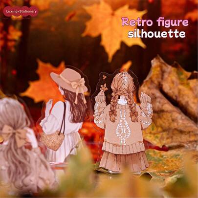 30张复古女孩剪影贴纸 - 装饰贴纸，适用于剪贴簿、日记、相册和DIY手工制作