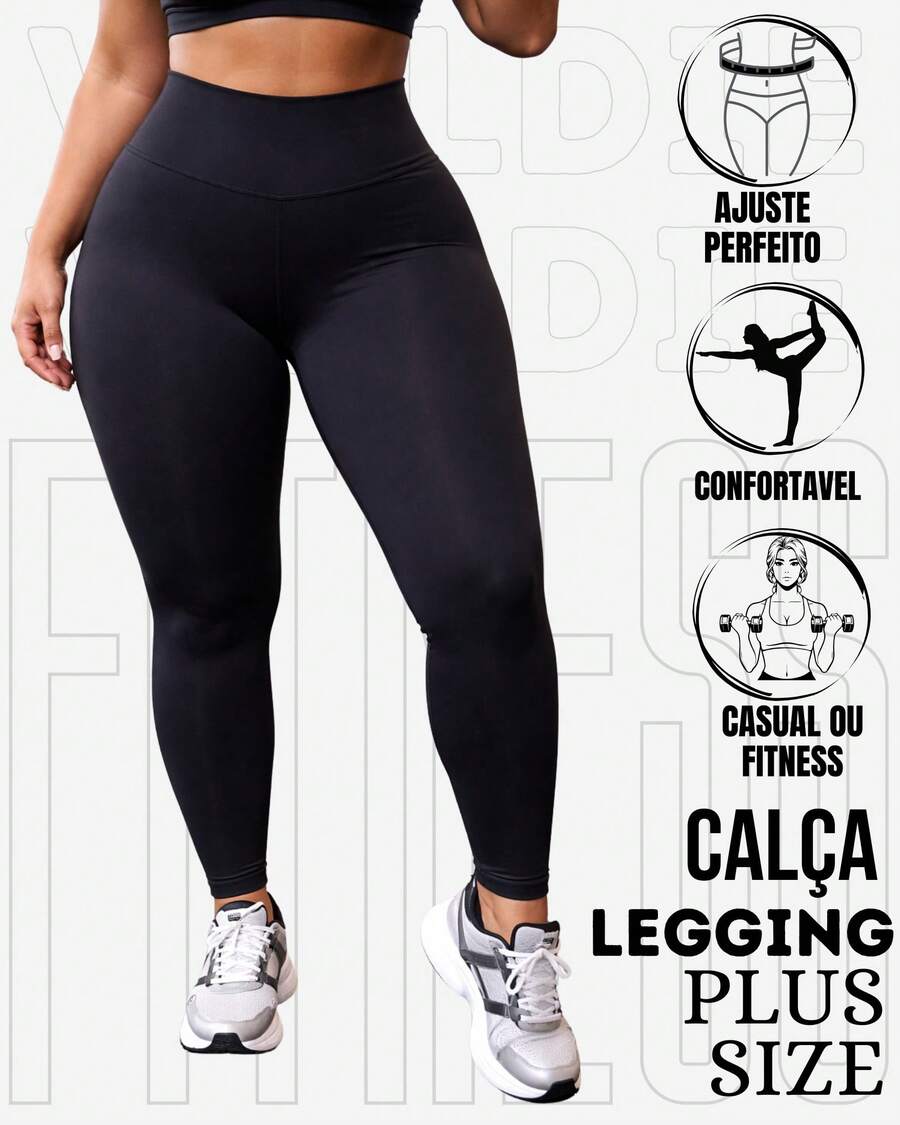 Basic Plus Size Leggings Ultra Thick Fabric Power Comfortable High Waist WOLFOX Fitness And Casual - màu đen - Xem 1