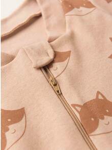 Baby Jumpsuit In Printed Suedine Fabric With Zipper (Newborn/Small/Medium/Large) - Mocha Brown - View 2