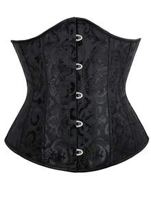 Top Corsé Vintage de Jacquard con Cordones en la Espalda y Cintura de Ballenas, Prenda Exterior de Moda con Cinturilla Moldeadora, Atuendos para Fiesta de Halloween, Cumpleaños, Concierto Country, Festival y Vuelta al Colegio para Mujeres - Negro - Ver 11