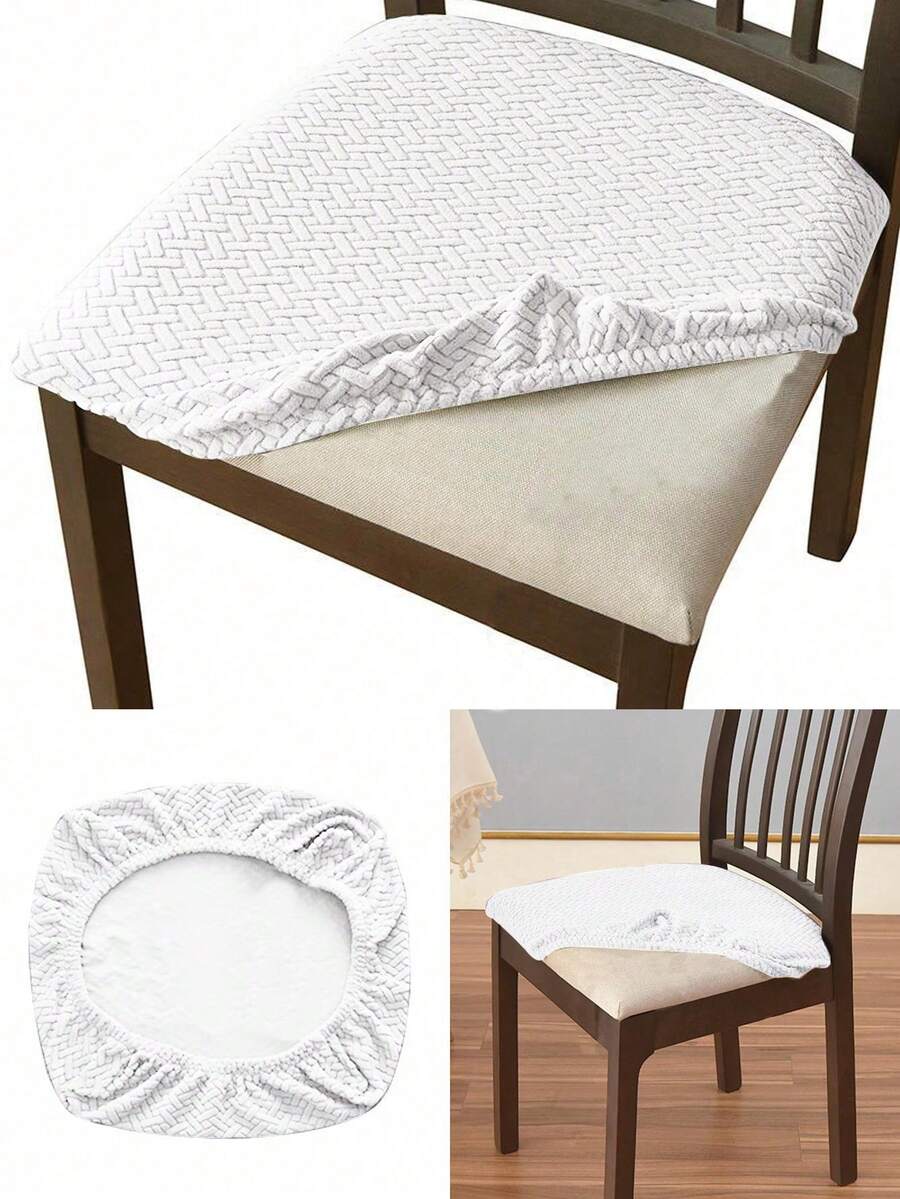 1 pièce/4 pièces set Housse de coussin de chaise jacquard, Housse de chaise extensible de couleur unie, Matériau élastique convenant à toutes les saisons, Convient pour la maison, l'hôtel, les chaises de loisirs, résistant aux taches, anti-rayures, articles ménagers, housse de chaise - Blanc - Voir 1