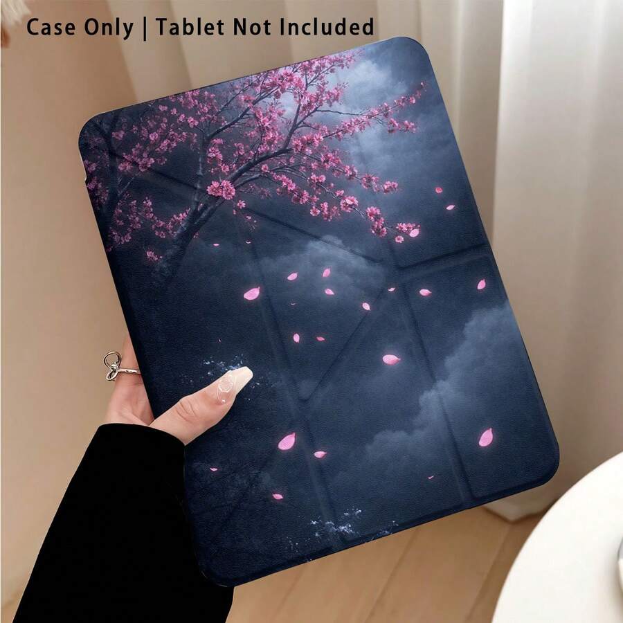 櫻花與月亮圖案彩繪效果平板保護殼附支架,相容於 Honor 8/9/10/X8/X8A/X9/X8Pro/X9Pro、MatePad SE 11"/MatePad 11"/11.5"、MatePad Pro、Apple 10th/11th Gen 2025 (A16)、Galaxy Tab A7/A9 及其他熱門機型 - 彩色 - 查看 1