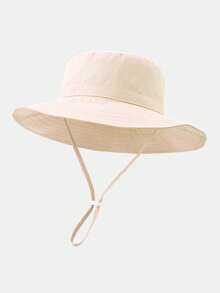 1pc Kids' Sun Protection Hat With Wind Cord, Minimalist Solid Color Or Cartoon Print Design, Lightweight Breathable Bucket Hat, Suitable For Beach And Daily Outings - 1PC - Girl - View 36