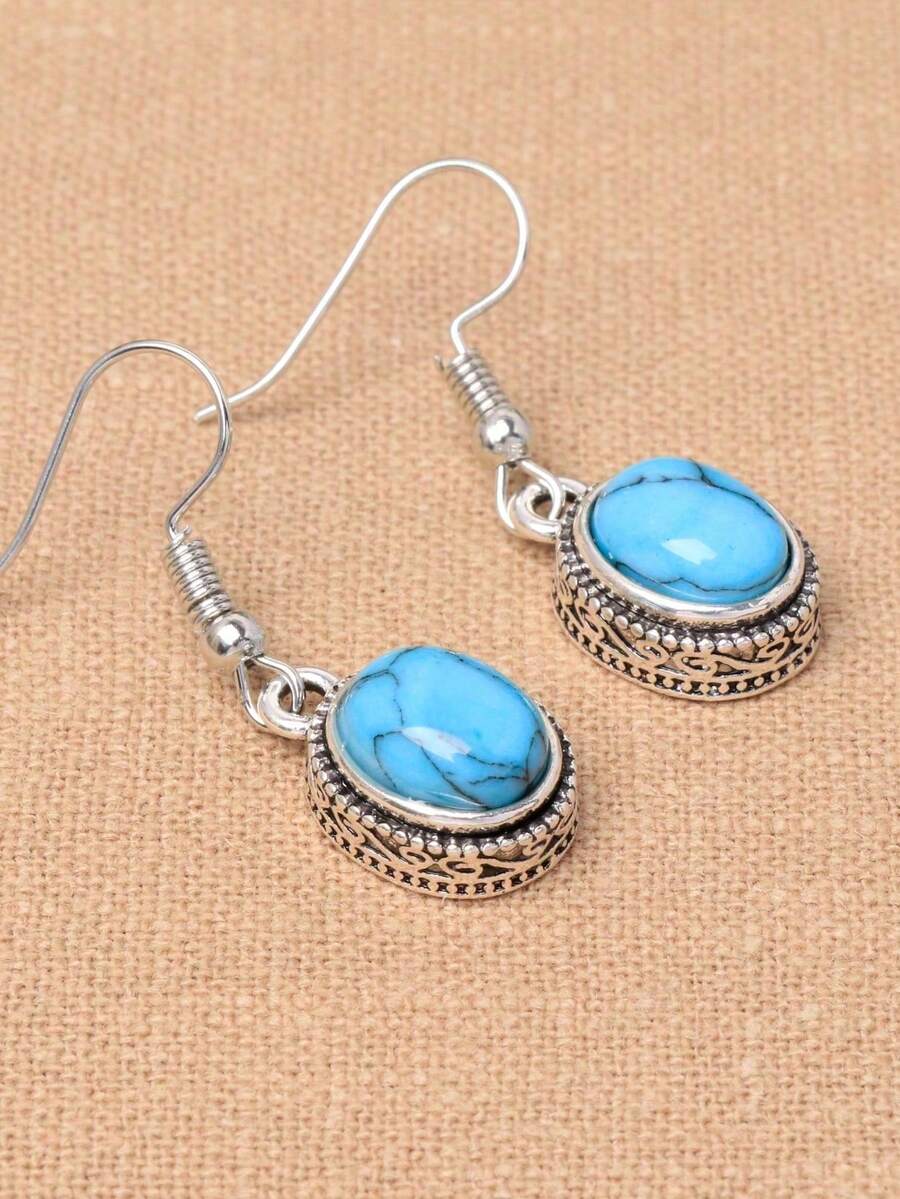 1 đôi bông tai giả ngọc lam, nhiều màu sắc để lựa chọn - Ngọc lam xanh - Xem 1