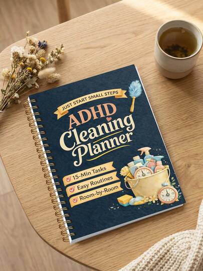 BUBU 1pc Adult Women's ADHD Cleaning Planner, 15-Minute Cleaning Schedule And Checklist Organizer, Home Cleaning Routine With Daily/Weekly/Monthly Tasks, Editable Housework Checklist Notebook, Suitable For Home Cleaning, DIY Home Renovation