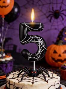 Nến sinh nhật số mạng nhện đen 0-9, Nến trang trí bánh cho tiệc, Chủ đề thú cưng cho ngày lễ tình nhân trở lại trường - Nhiều màu - Xem 1