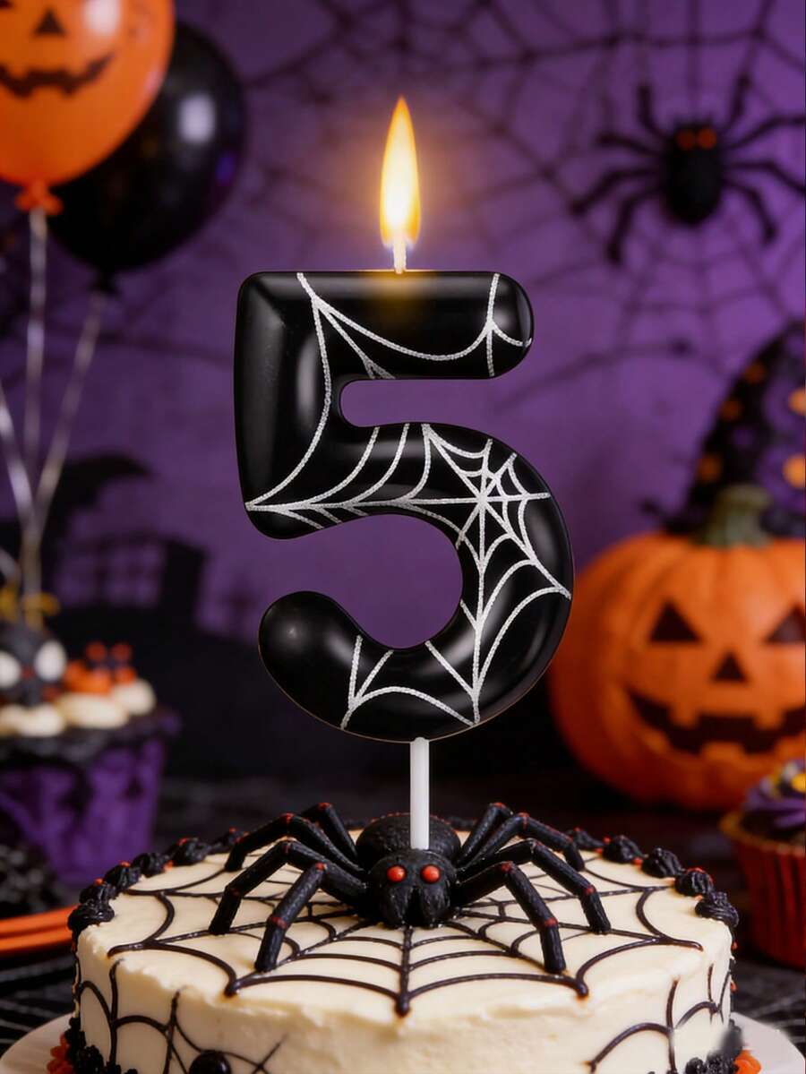 Nến sinh nhật số mạng nhện đen 0-9, Nến trang trí bánh cho tiệc, Chủ đề thú cưng cho ngày lễ tình nhân trở lại trường - Nhiều màu - Xem 1