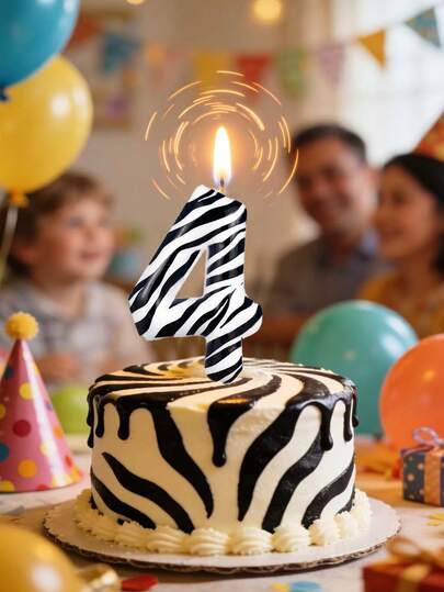 黑白斑马纹数字0-9生日动物主题庆典周年纪念派对蛋糕装饰蜡烛