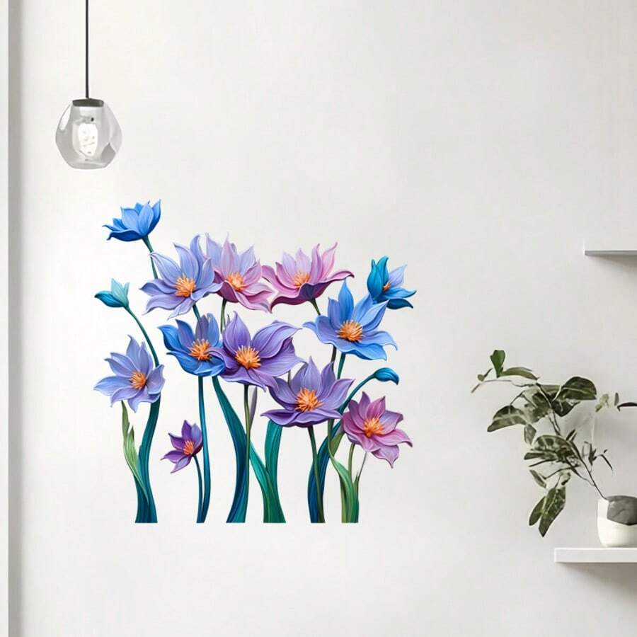 1pc Musical Note, Floral & Greenery Wall Sticker, Illustrated Style With Soft, Transparent Color Tones, Artistic And Romantic. Made Of PVC Material With Moderate Adhesiveness And No Residue - one-size - View 1