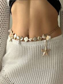 Dây thắt lưng mặt dây hình ngôi sao vỏ sò phong cách Bohemian dành cho nữ, bộ dây đeo gợi cảm mùa hè đi biển. - dây đeo eo hình sao biển - Xem 2