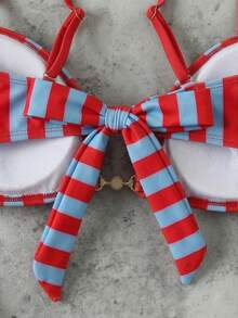 New Striped Ruffle Sexy Elegant Beach Vacation Party Swimsuit Set For Women, Spring/Summer - Multicolor - View 4
