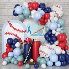 Baseball Theme Balloon Arch Set, Red Blue White Light Green Latex Balloons 18 Inch Baseball Foil Balloons Suitable For Sports Birthday Party Decoration - 如圖 - 查看 1