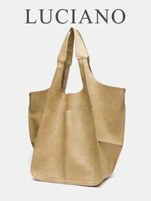 新款时尚大容量手提包，女士小众单肩便携复古大包，简约休闲通勤旅行购物包，休闲旅行行李包，腋下包，多功能多色香槟色，新款女士手提包，优雅女士钱包 - 香檳色 - 查看 2